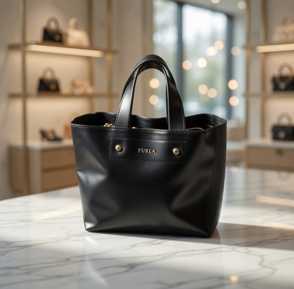 Authentic Furla Musa Black Patent Leather Medium Tote Handbag Gold Hardware VG - Picture 3 of 10
